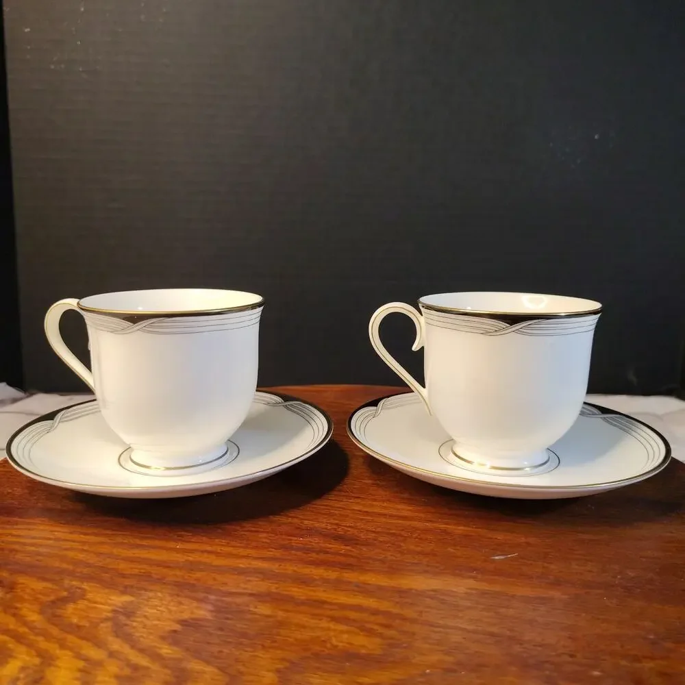 Lenox Erica Debut Collection Set of 2 Vintage Footed Tea Coffee Cups & Saucers C